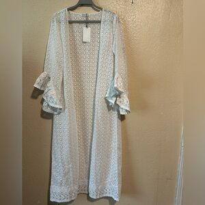 Coven & Co Duster Cardigan Embroidered Longline Open Front‎ Size Small